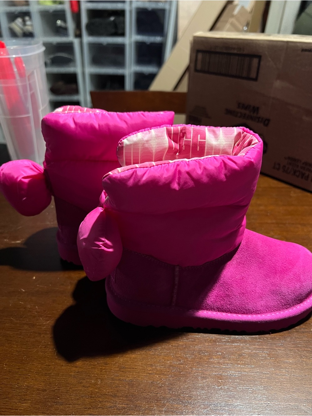 Kids Ugg Pink Winter Boots - Puffer Ankle Snow Shoes